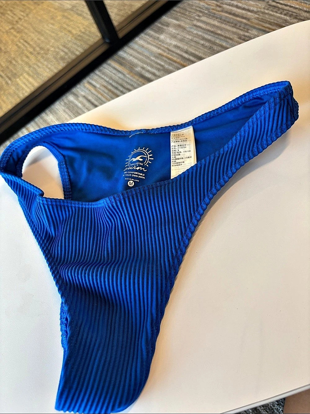 Hollister Ribbed High-Leg Bikini Bottom Blue Size Medium